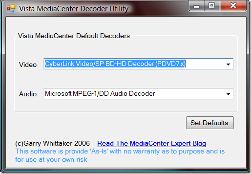 Vista Media Centre Decoder Vista Media Centre Decoder